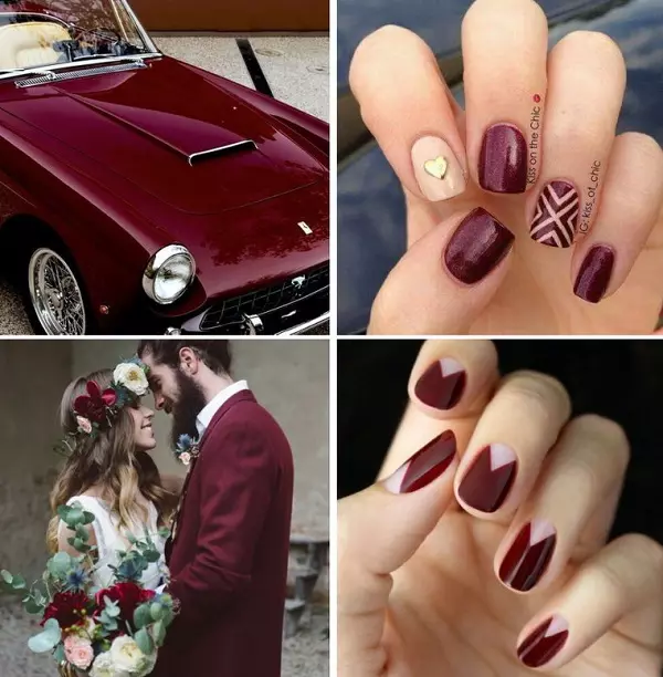 Marsala Color Manicure (60 fotos): diseño de uñas con barniz de marsala, ideas para manicura de boda 17204_59