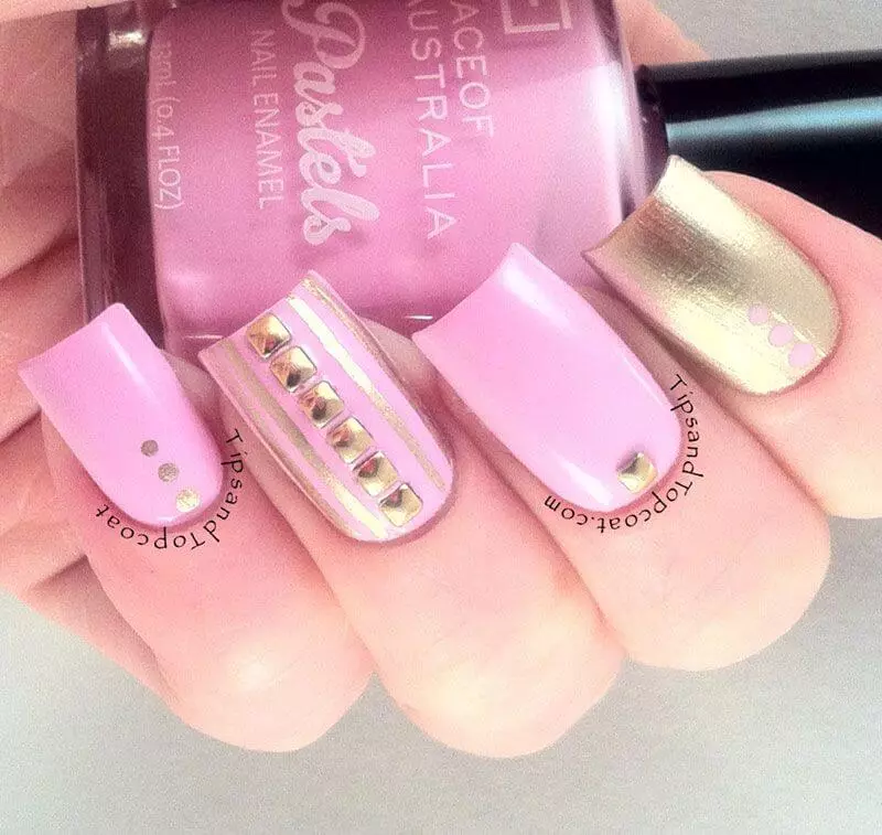 Manicura de oro rosa (32 fotos): Decoración de uñas con barniz de oro rosa 17228_13