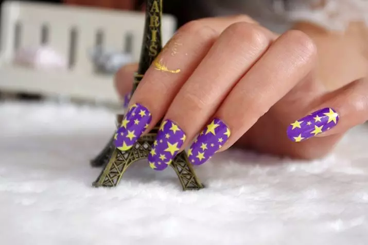 Yellow-purple manicure (53 mga larawan): Mga halimbawa ng disenyo ng kuko sa kulay ng lilac na may dilaw 17229_42