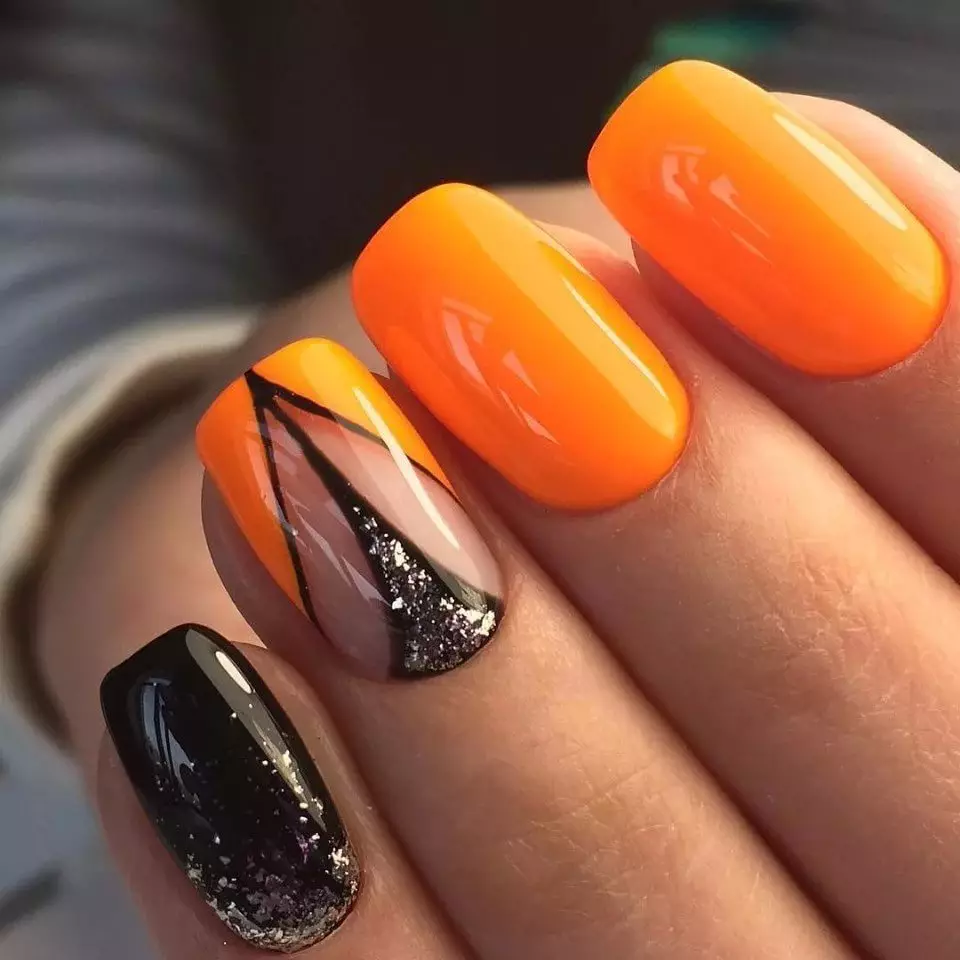 Manicu ea Black le la Orange (linepe tse 28): Nail li-nail mehopolo 17232_11