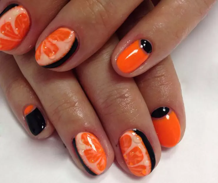 Manicure madow iyo oranji (28 sawir): fikradaha naqshadeynta ciddiyaha 17232_13