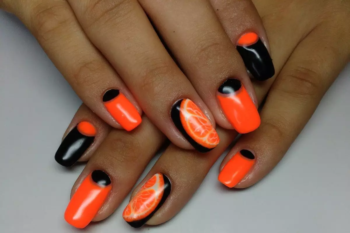 Manicu ea Black le la Orange (linepe tse 28): Nail li-nail mehopolo 17232_18