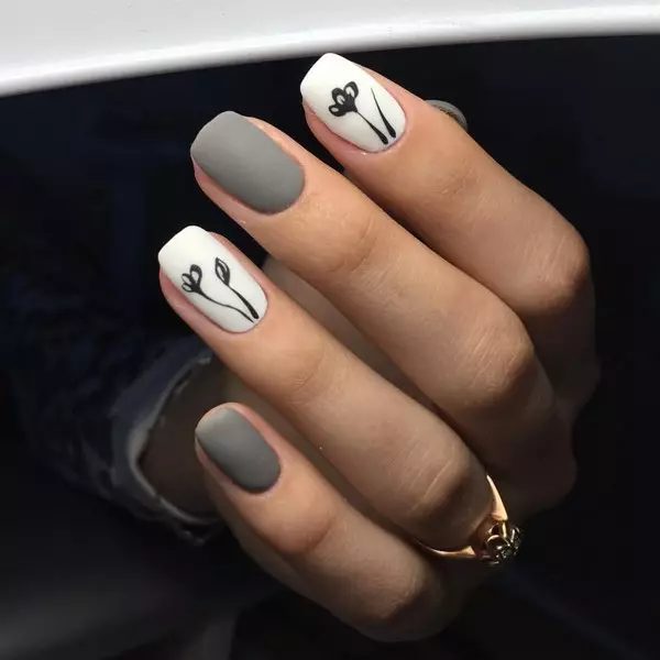 Manicura grisa (76 fotos): disseny d'ungles amb laca negra i grisa i belles combinacions amb lluentons blaus i comptes 17253_6