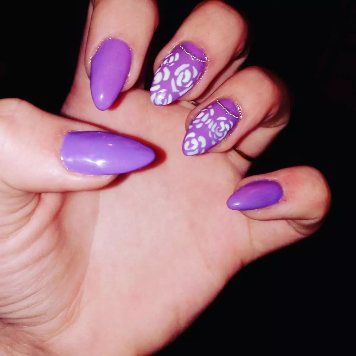 Skey-lilac manicure (45 litrato): lansang disenyo diha sa kahayag lilac ug azul patay 17254_3