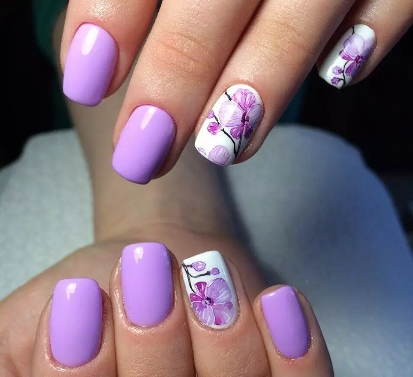 manicure skey-lilac (45 ຮູບພາບ): ການອອກແບບເລັບໃນ Lilac Lilac ແລະສີມ້ວງ 17254_8