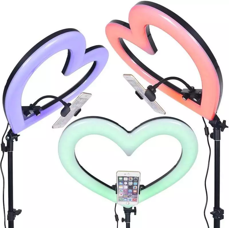 Lampada ad anello cuore: un modello a forma di cuore con un treppiede per selfie, le loro sfumature di loro scelta 17404_5
