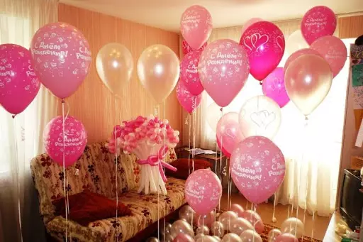 Decoratie ballen voor verjaardag: Hoe de bal te versieren met ballen en de hal? Schoonmaak ballonnen voor mannen, vrouwen en kinderen 18125_11