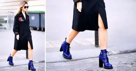 Blue Ankel Boots (42 foton): Vad ska du ha på sig en mörkblå modell från en nubuck och mocka på en häl, vilka leggings och klänning passar 1814_41