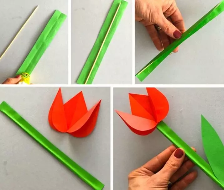 Flores el 8 de marzo. Hazlo tú mismo: ¿cómo hacer una artesanía de la mamá de papel corrugado? Ramo de papel de color en un jarrón, tulipanes y otras opciones. 18183_28