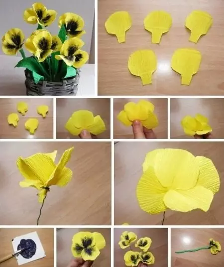 Kwiaty 8 marca Zrób to sam: Jak zrobić rzemiosło z mamy falistej papierze? Bukiet kolorowych papieru w wazonie, tulipany i inne opcje 18183_46