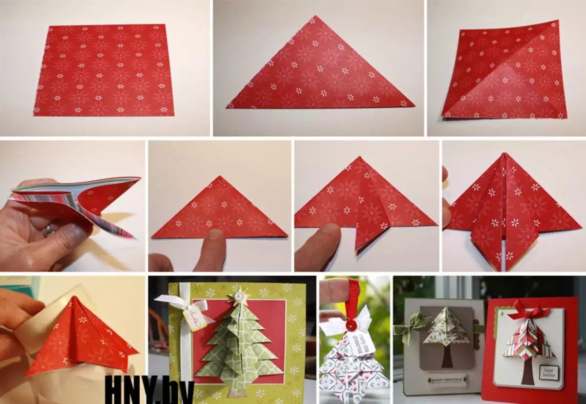 Karty noworoczne z własnymi rękami (57 zdjęć): Pomysły Jak zrobić piękne pocztówki na nowy rok. Proste i opcje luzem dla mamy, taty i babci 18286_36