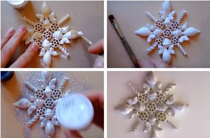 როგორ გააკეთოს snowflake? როგორ, რათა ახალი წელი ფიფქები საკუთარი ხელით ეხლა ქაფი, ეხლა პლასტილინი, საწყისი ხელსახოცების და სხვა მასალების? 18289_17