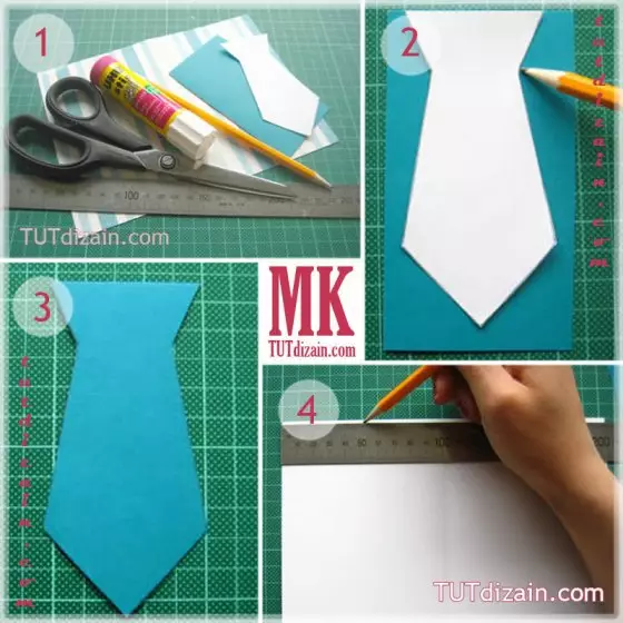 Postkort-skjorte 23. februar: Håndverk fra papir med egne hender, origami med slips. Hvordan trinnvis for å lage en gave til barn og pappa fra et håndkle? 18579_18