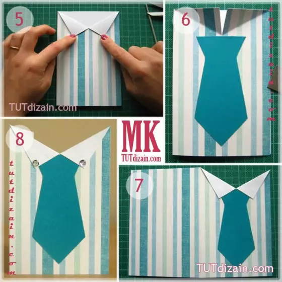 Postkort-shirt den 23. februar: Håndværk fra papir med egne hænder, origami med et slips. Sådan træder du i trin for at lave en gave til børn og far fra et håndklæde? 18579_19