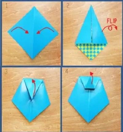 Kaos pos pada 23 Februari: Kerajinan tangan dari kertas dengan tangan mereka sendiri, origami dengan dasi. Bagaimana cara melangkah demi langkah untuk membuat hadiah untuk anak-anak dan ayah dari handuk? 18579_22