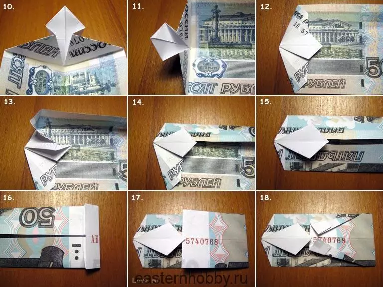Kaos pos pada 23 Februari: Kerajinan tangan dari kertas dengan tangan mereka sendiri, origami dengan dasi. Bagaimana cara melangkah demi langkah untuk membuat hadiah untuk anak-anak dan ayah dari handuk? 18579_32