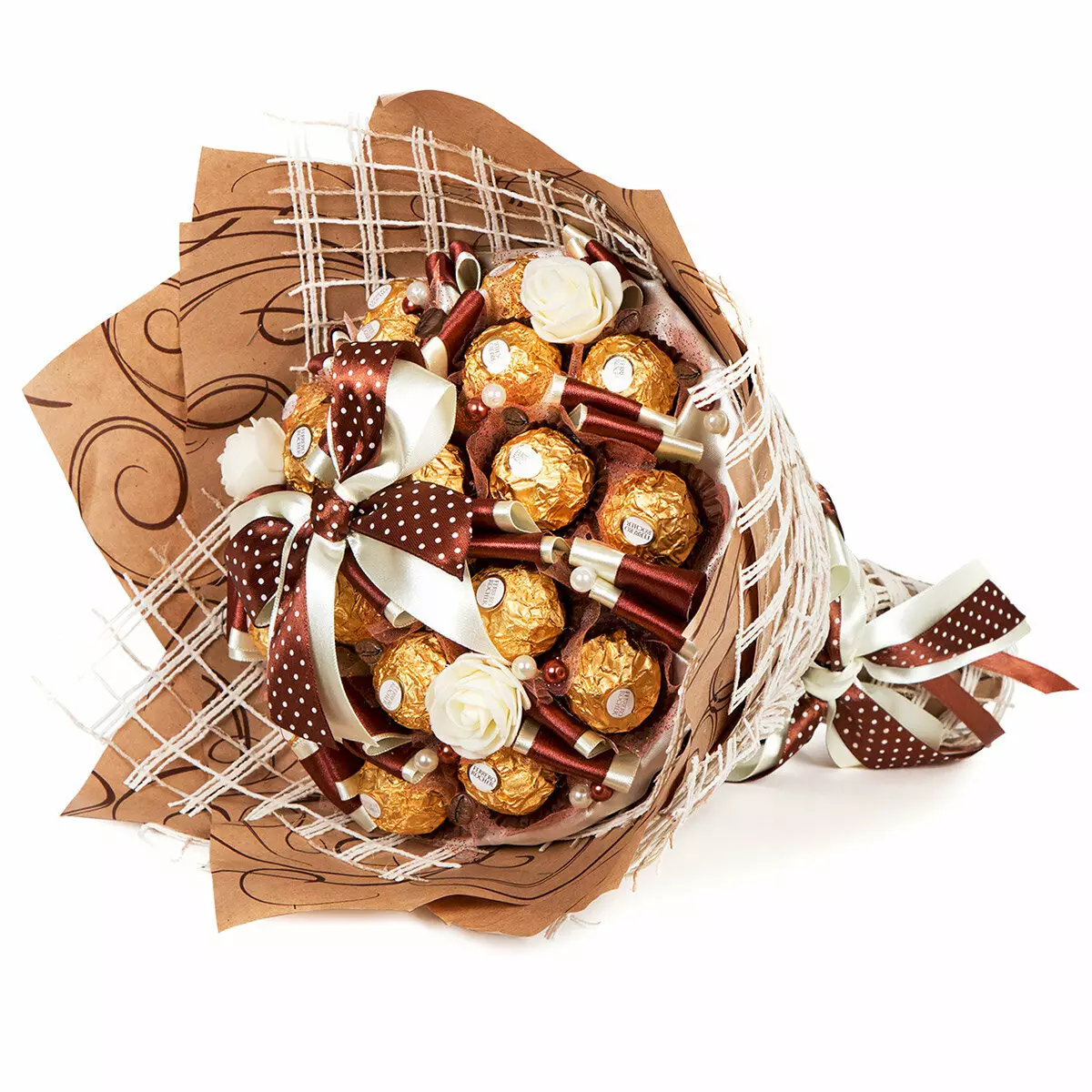 Bukiety słodycze 8 marca (66 zdjęć): Sweet mini bukiety robią to sam, cukierki niezwykłe prezenty dla nauczyciela i mamy, inne wersje bukietów 18614_24