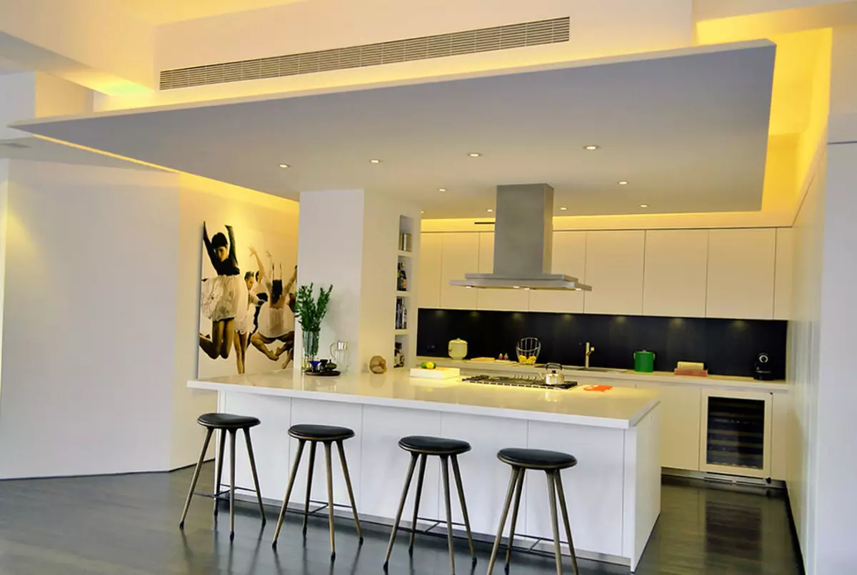 Virtuvės dizainas (179 nuotraukos): gražios virtuvės interjero idėjos bute, paprasti virtuvės dizaino parinktys. Kaip padaryti registraciją įdomu ir stilingu? Madingi dizaino sprendimai 186_26