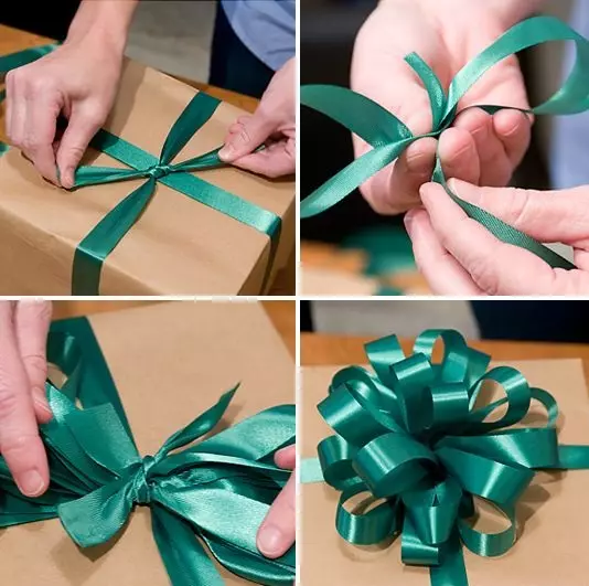 Kako narediti lok za darilo? 51 fotografije Kako vezati lok iz satenskega traku z lastnimi rokami? Kako narediti papir na škatli? 18781_46