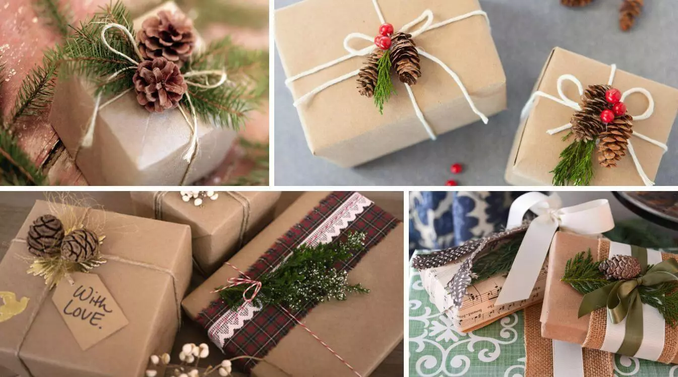 새해를위한 선물을 포장하는 방법은 무엇입니까? 당신의 손으로 새해 선물을 얼마나 아름답고 원래 포장합니까? 가방과 축제 종이를 사용하십시오 18799_5