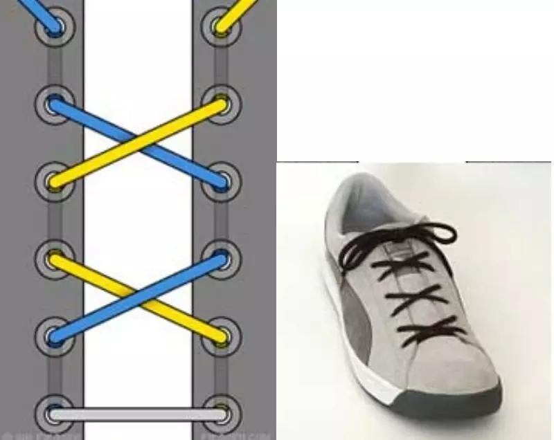 ფეხსაცმლის lacing (79 ფოტო): როგორ ლამაზად ჰალსტუხი laces, მარტივი გზები და ტიპის lacing ზამთრის ფეხსაცმელი, პარამეტრები გარეშე მშვილდი 1881_48