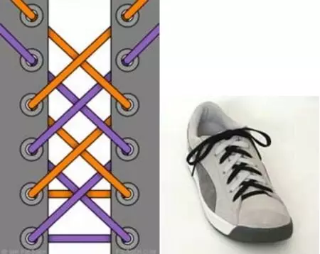 ფეხსაცმლის lacing (79 ფოტო): როგორ ლამაზად ჰალსტუხი laces, მარტივი გზები და ტიპის lacing ზამთრის ფეხსაცმელი, პარამეტრები გარეშე მშვილდი 1881_76