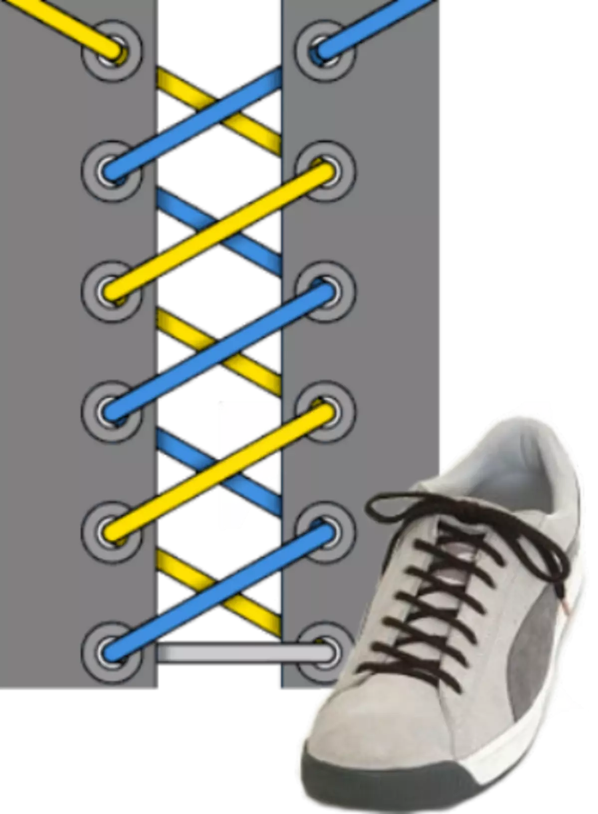 ფეხსაცმლის lacing (79 ფოტო): როგორ ლამაზად ჰალსტუხი laces, მარტივი გზები და ტიპის lacing ზამთრის ფეხსაცმელი, პარამეტრები გარეშე მშვილდი 1881_8