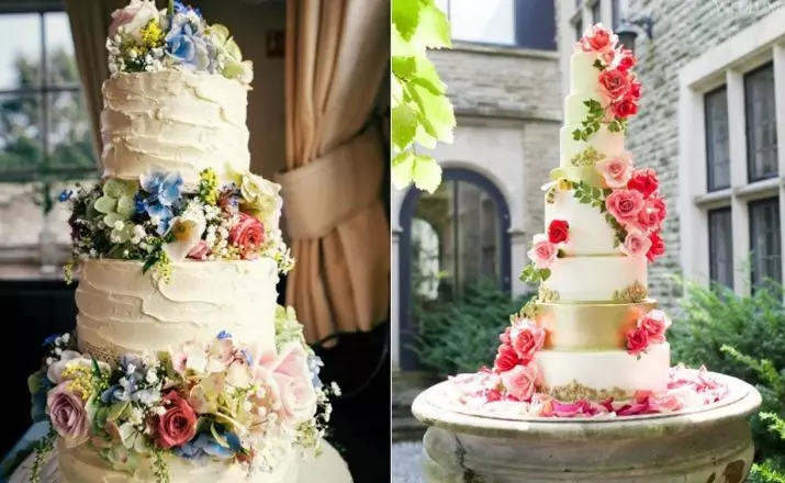 Сватбена торта с живи цветя (34 снимки): сладкарски изделия с плодове, украсени с рози за сватба 18874_25