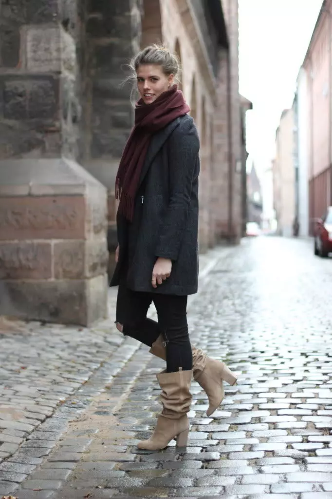 Que vestir zapatos (177 fotos): como usar jeans con botas altas, co que combinar modelos de inverno, zapatos de mulleres marróns en lacing 1887_62