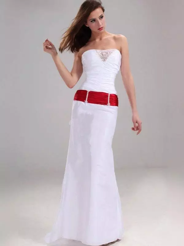 Весільна сукня русалка з червоною стрічкою