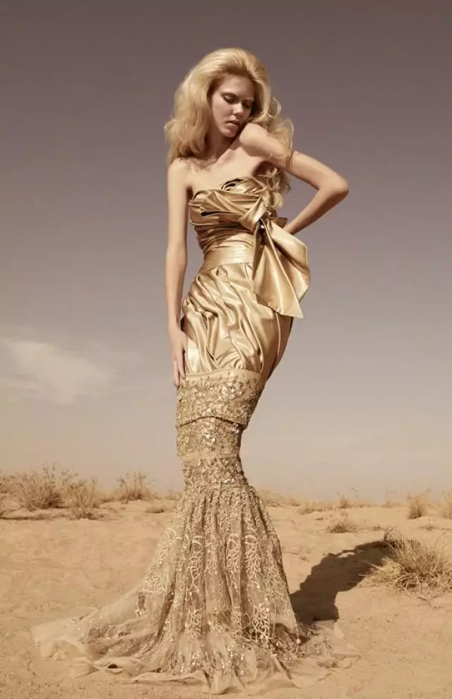 Dress sa kasal na may Golden Lace.