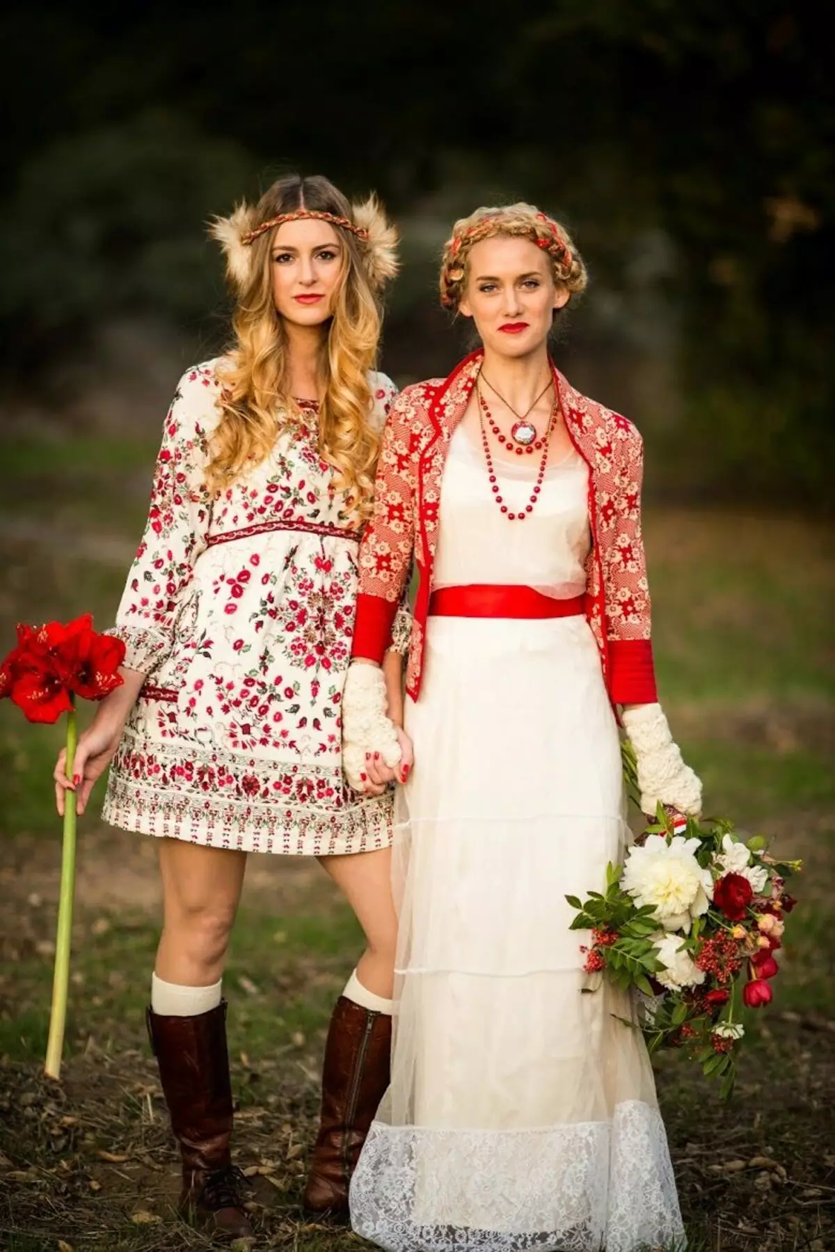 Wedding dress stylized sa ilalim ng estilo ng Russia.