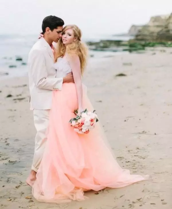 Peach Wedding Beach Dress와 Bas.