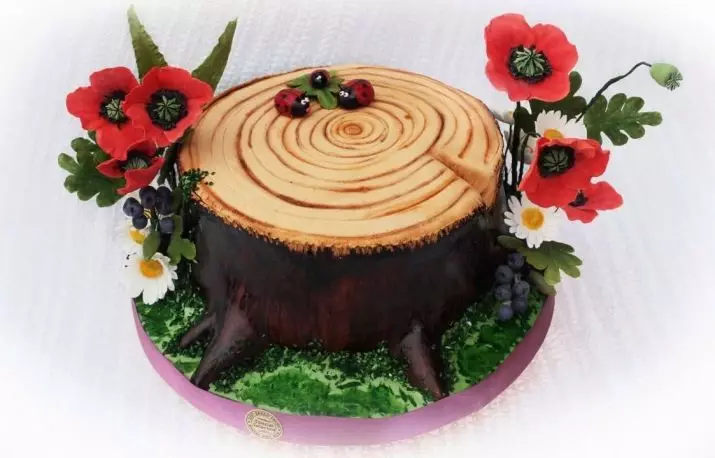 Kue pada pernikahan kayu (17 foto): Pilih kue dari damar wangi dan krim pada ulang tahun dari 5 tahun pernikahan dalam bentuk pohon 18998_7