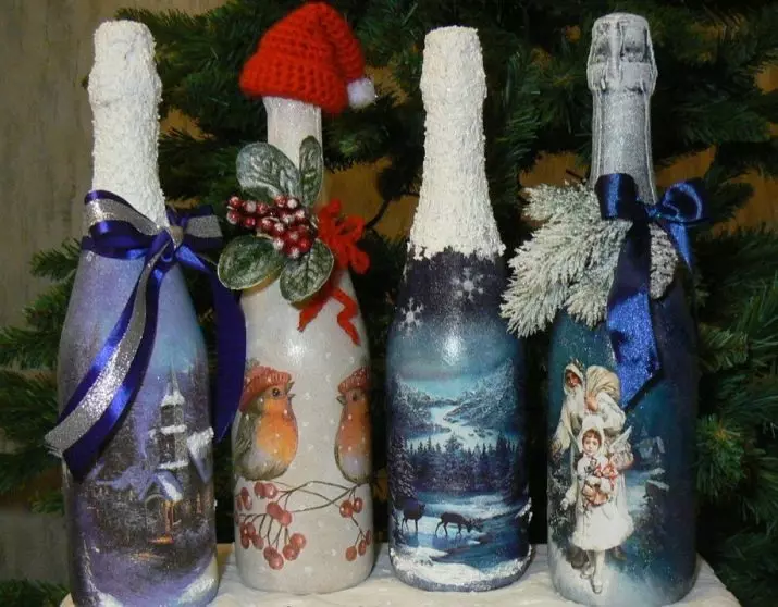 Decoupage steklenice na novo leto z lastnimi rokami (37 fotografij): magistrski razred na decoupage novoletnih steklenic za šampanjec. Kako narediti Decoupage z brisačami korak za korakom? 19080_3