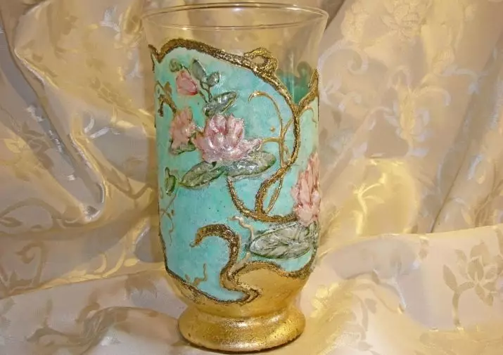 Decoupage på glas (33 bilder): omvänd decoupage från torkdukar steg för steg för nybörjare, idéer av decopaada glasburkar för köket med egna händer 19087_25