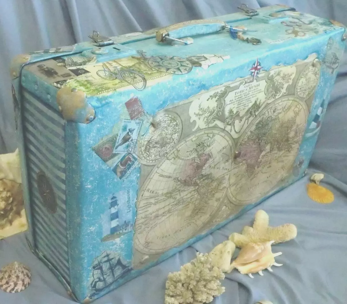 Decoupage çamadan (25 şəkil): Provence üslub və Vintage köhnə çamadan decoupage barədə mərhələli master-klass 19089_3