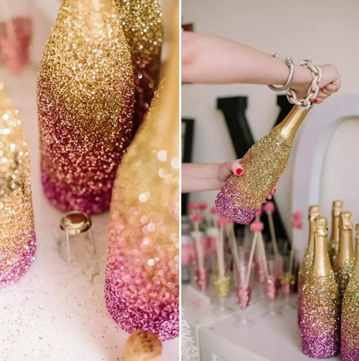 Decoupage champagne boce (42 fotografije): ideje 8. ožujka i na rođendan žena, majstorsku klasu na dekopupu s vlastitim rukama 19090_39