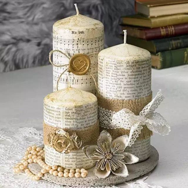 DecoPage of Candles: çîna master li ser decoupage bi napikên candles ji bo New Year û betlaneyên din ên bi destên xwe li malê 19093_4