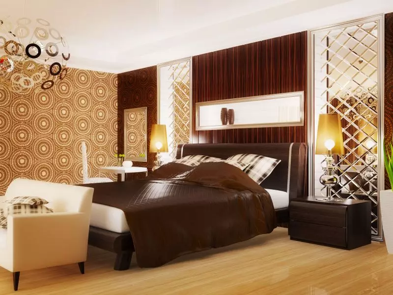침실 디자인 (183 사진) : 아파트의 침실의 인테리어 디자인, Chic 독점 디자인 프로젝트. 직물 및 비정상적인 액세서리로 수면 방을 장식하는 방법? 190_102
