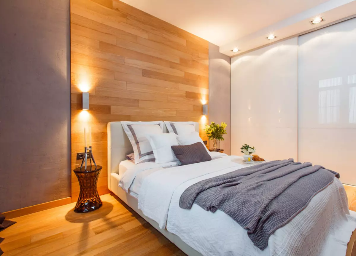 침실 디자인 (183 사진) : 아파트의 침실의 인테리어 디자인, Chic 독점 디자인 프로젝트. 직물 및 비정상적인 액세서리로 수면 방을 장식하는 방법? 190_106