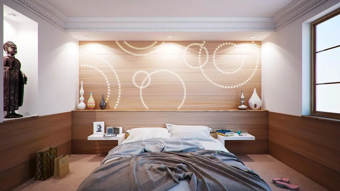Design de dormitor (183 fotografii): Ideile designului interior al dormitorului în apartament, proiecte de design exclusiv chic. Cum să decorați o cameră de dormit cu textile și accesorii neobișnuite? 190_108