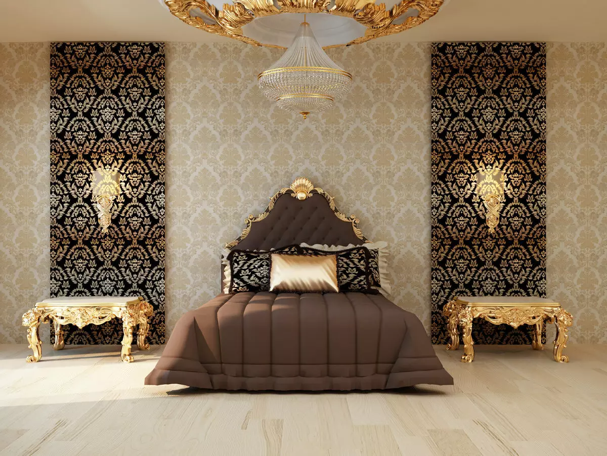 침실 디자인 (183 사진) : 아파트의 침실의 인테리어 디자인, Chic 독점 디자인 프로젝트. 직물 및 비정상적인 액세서리로 수면 방을 장식하는 방법? 190_113