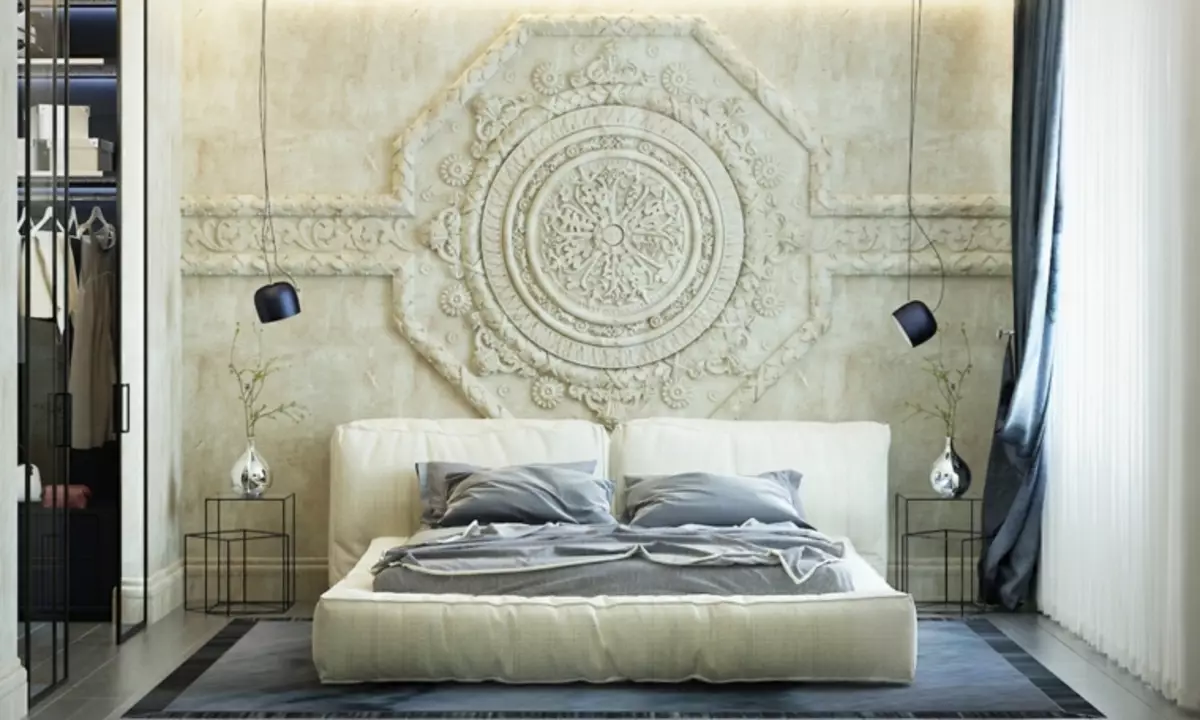 침실 디자인 (183 사진) : 아파트의 침실의 인테리어 디자인, Chic 독점 디자인 프로젝트. 직물 및 비정상적인 액세서리로 수면 방을 장식하는 방법? 190_157