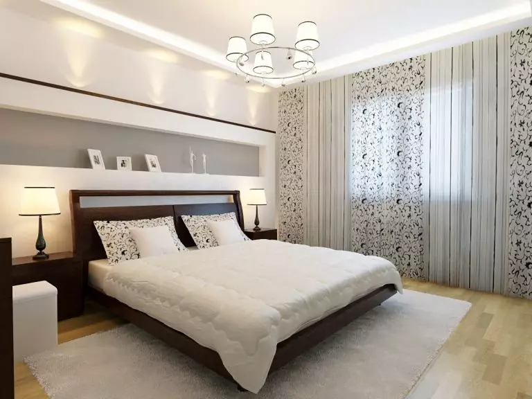 침실 디자인 (183 사진) : 아파트의 침실의 인테리어 디자인, Chic 독점 디자인 프로젝트. 직물 및 비정상적인 액세서리로 수면 방을 장식하는 방법? 190_62
