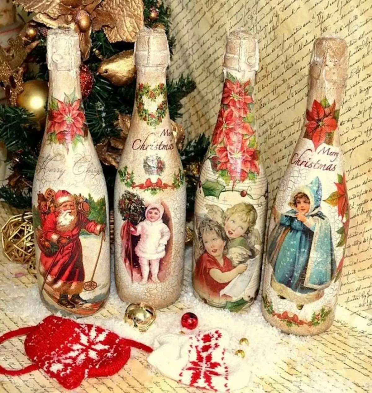 Nytårs Decoupage: Idéer til at dekorere juletræer og gaver med egne hænder 2021, dekoration af plader og briller til det nye år i teknikken til decoupage 19103_35