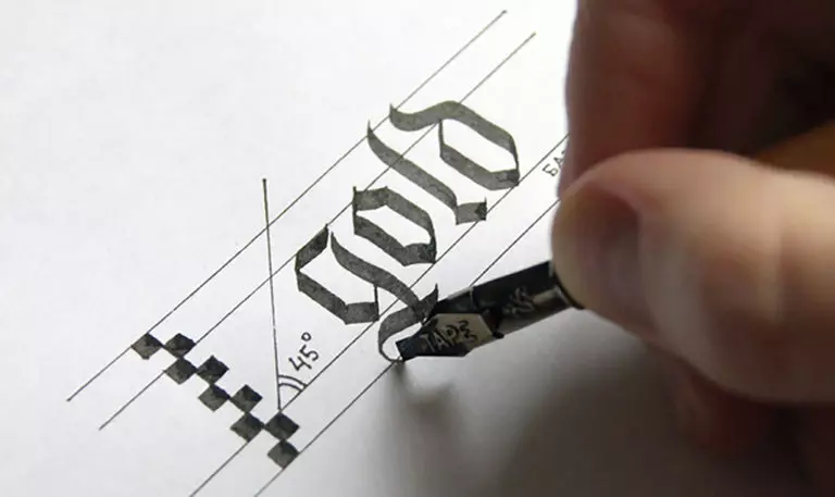 Gothic Calligraphy: ຄຸນລັກສະນະຂອງຕົວອັກສອນທີ່ກ່ຽວຂ້ອງກັບຮູບແບບຂອງ Gothic, ປະຫວັດສາດ 19178_21