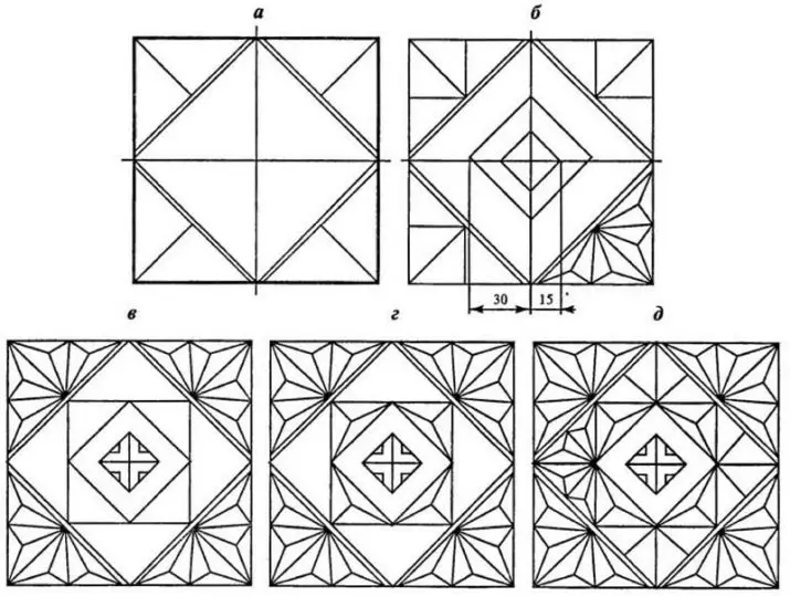 Geometresch Holzfuere (34 Fotoen): Mustere an Ornamenten fir Ufänger an aner Zorten. Wou sollen ech ufänken? Wat brauchen Messer? 19206_26