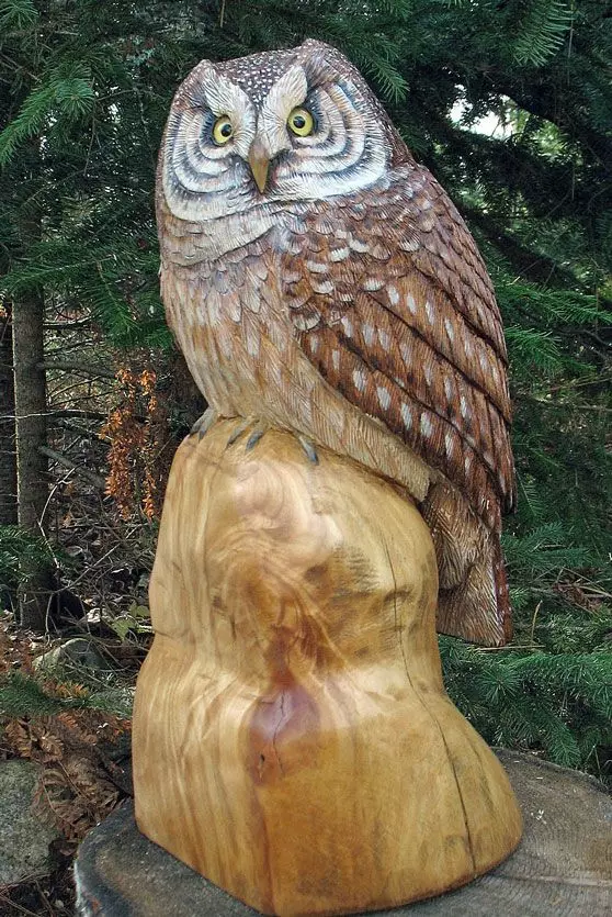 Kettingzaag houtsnijwerk: houten sculpturen voor beginners. Hoe de pilage van de beer en andere grote sculpturen, een eekhoorn en paddestoel te laten knippen? 19208_16