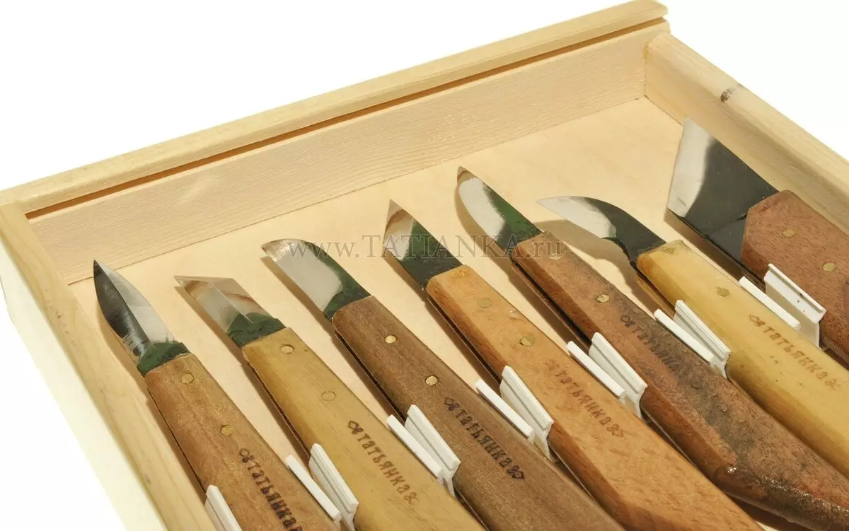 Coltelli Woodwood: tagliatori per intaglio manuale, stilare e coltello Bogorodsky, taglierina e altre specie. Dimensioni e forme 19223_5